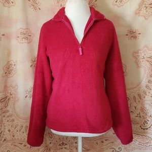 Lands End Dark Pink Fuzzy Warm Soft Cozy Pullover